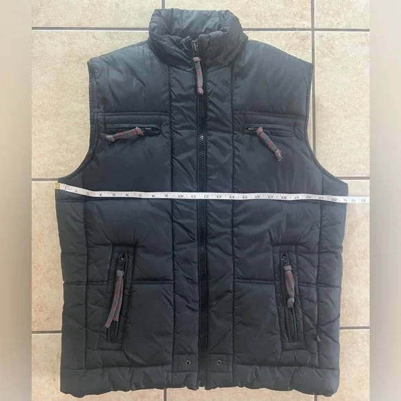 Industrialize Black Puffer Vest with lining red trim on zippers & pockets Men M - Picture 8 of 8